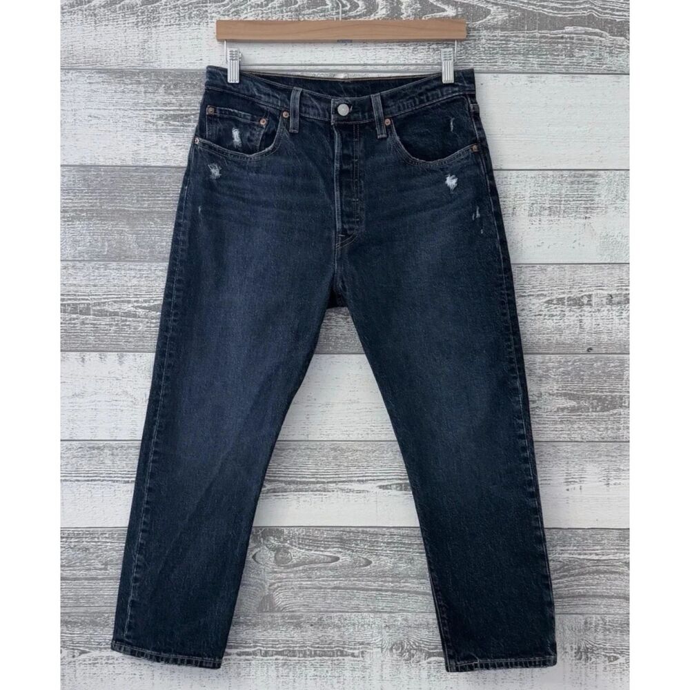 Levi's 501 Button Fly Tapered Leg Distressed Denim Blue Jeans Men's 31x26
